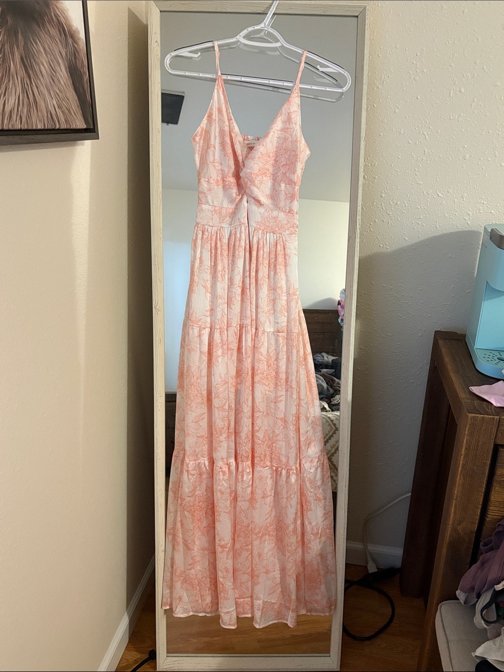 Altard State Coral Pink Floral Maxi Dress with Spaghetti Straps